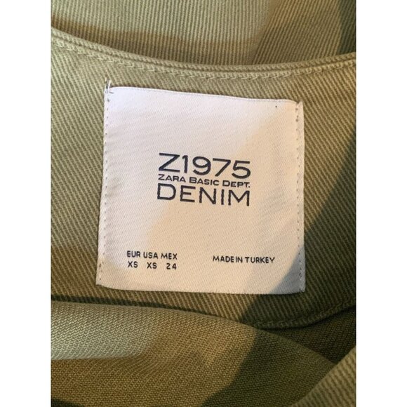 Zara Basic Dept Denim Green Jean Jacket Geometric Embroidery Tassels, Size XS - Picture 8 of 8